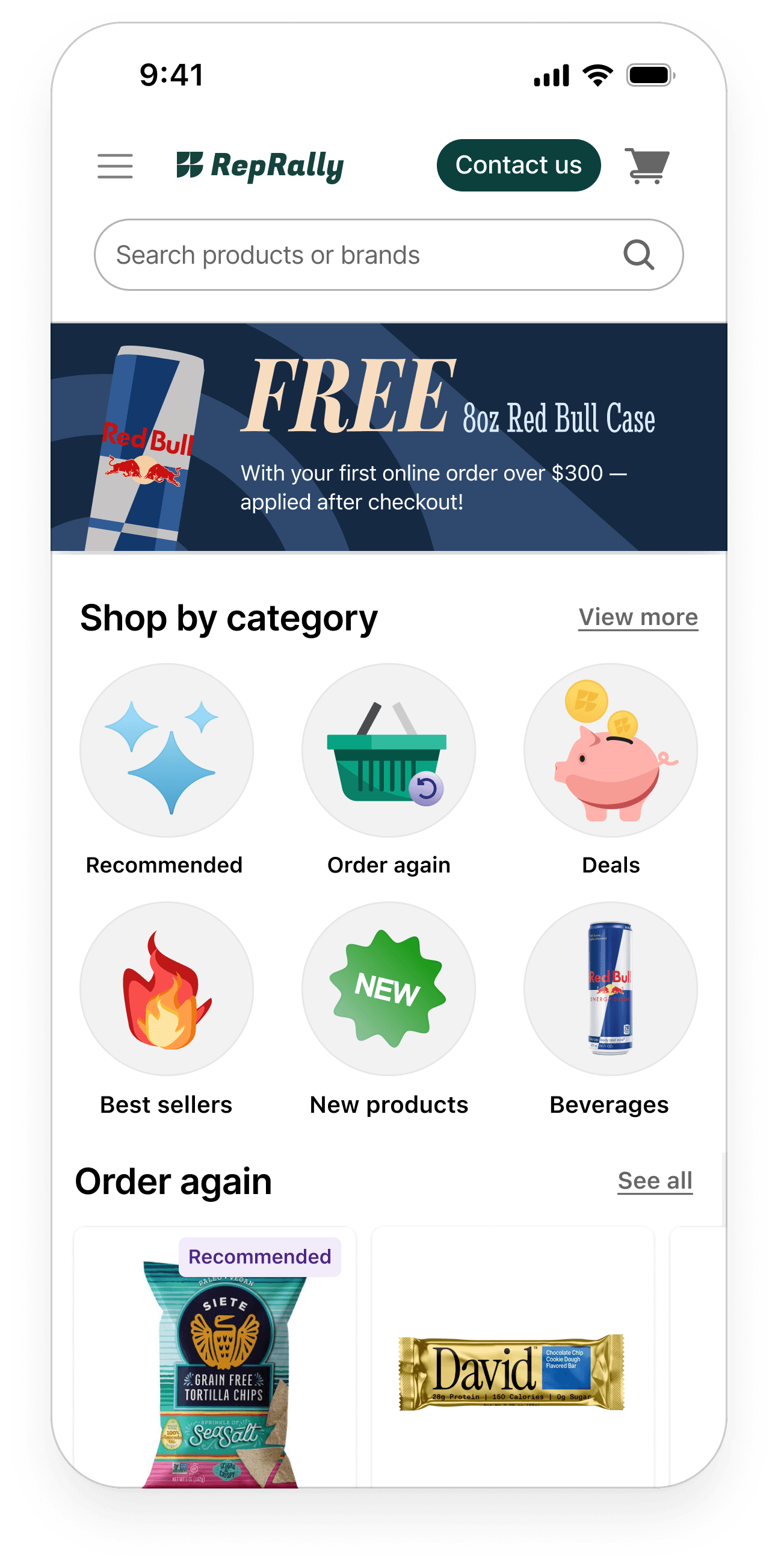 Easy to use RepRally App to shop directly for products